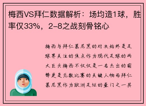 梅西VS拜仁数据解析：场均造1球，胜率仅33%，2-8之战刻骨铭心